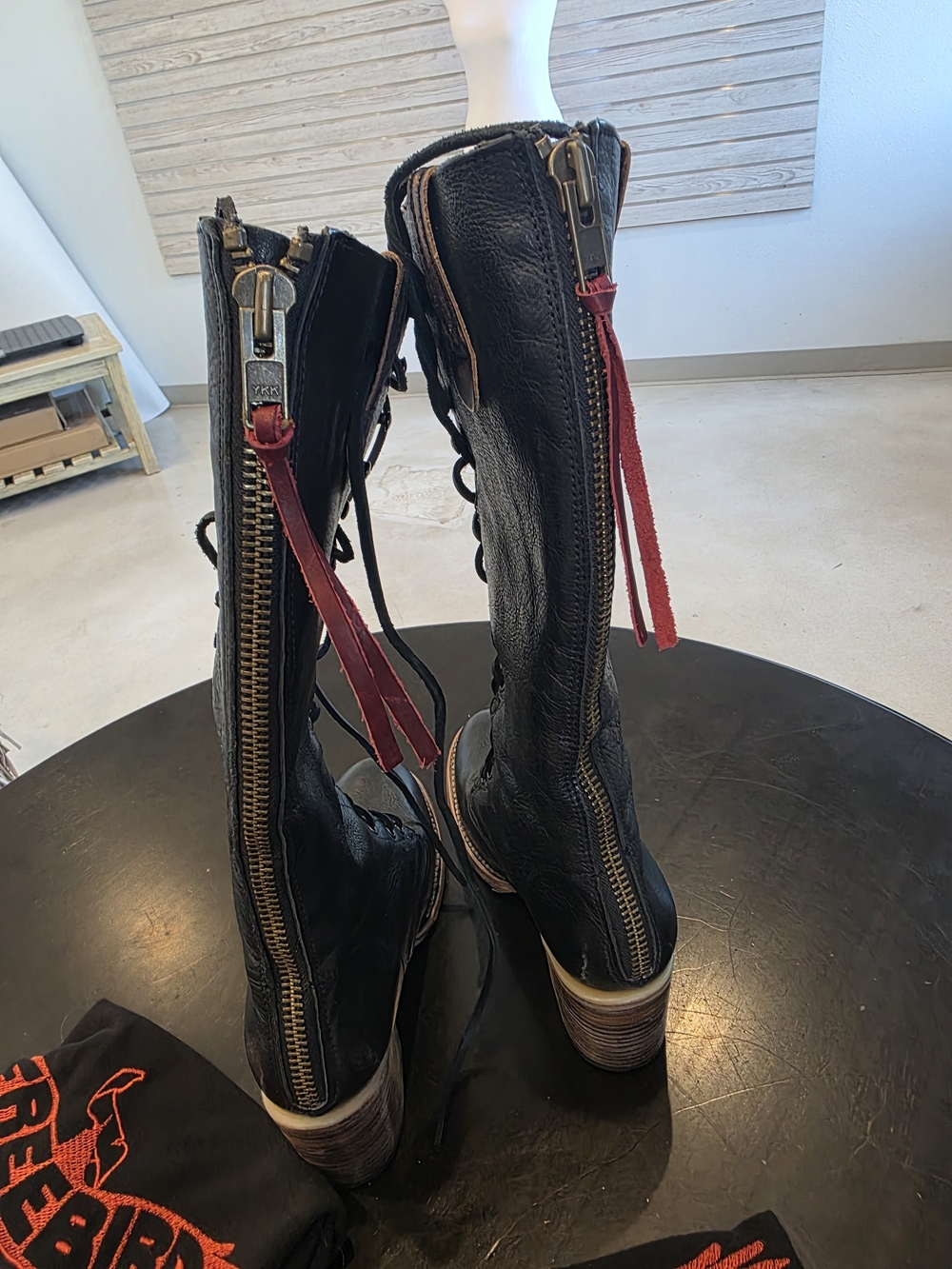 Freebird by Steven Grany Black Leather Lace-Up Knee Boots - Picture 2 of 4